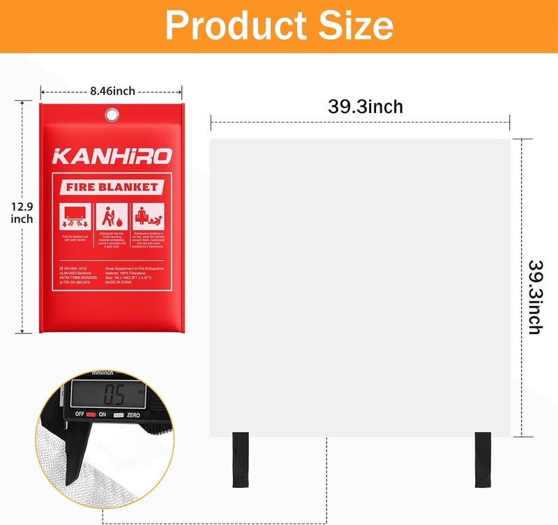 kanhiro Emergency Fire Blanket for Home Kitchen - Fiberglass Fire Suppression Blanket Great for School, Fireplace, Grill, Car, Office, Warehouse (1 Pack, 39 in X 39 in) - Image 2